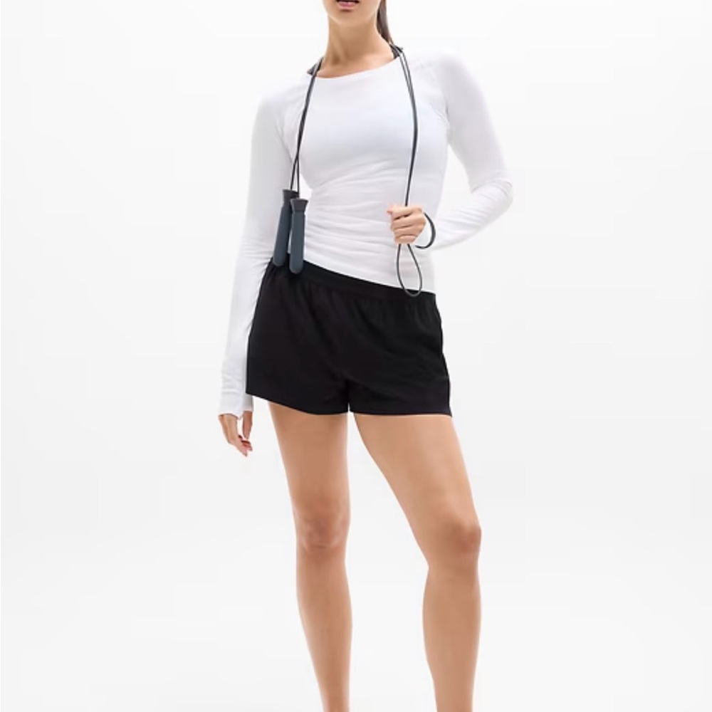 Athleta White Momentum Long Sleeve Top with Thimbholes